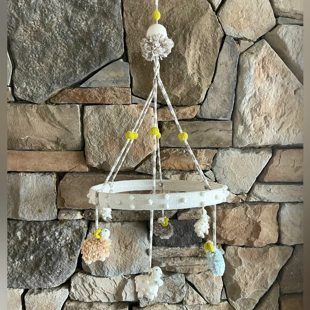 New🌟BlaBla Crocheted Sheep Mobile-yellow/white/gray